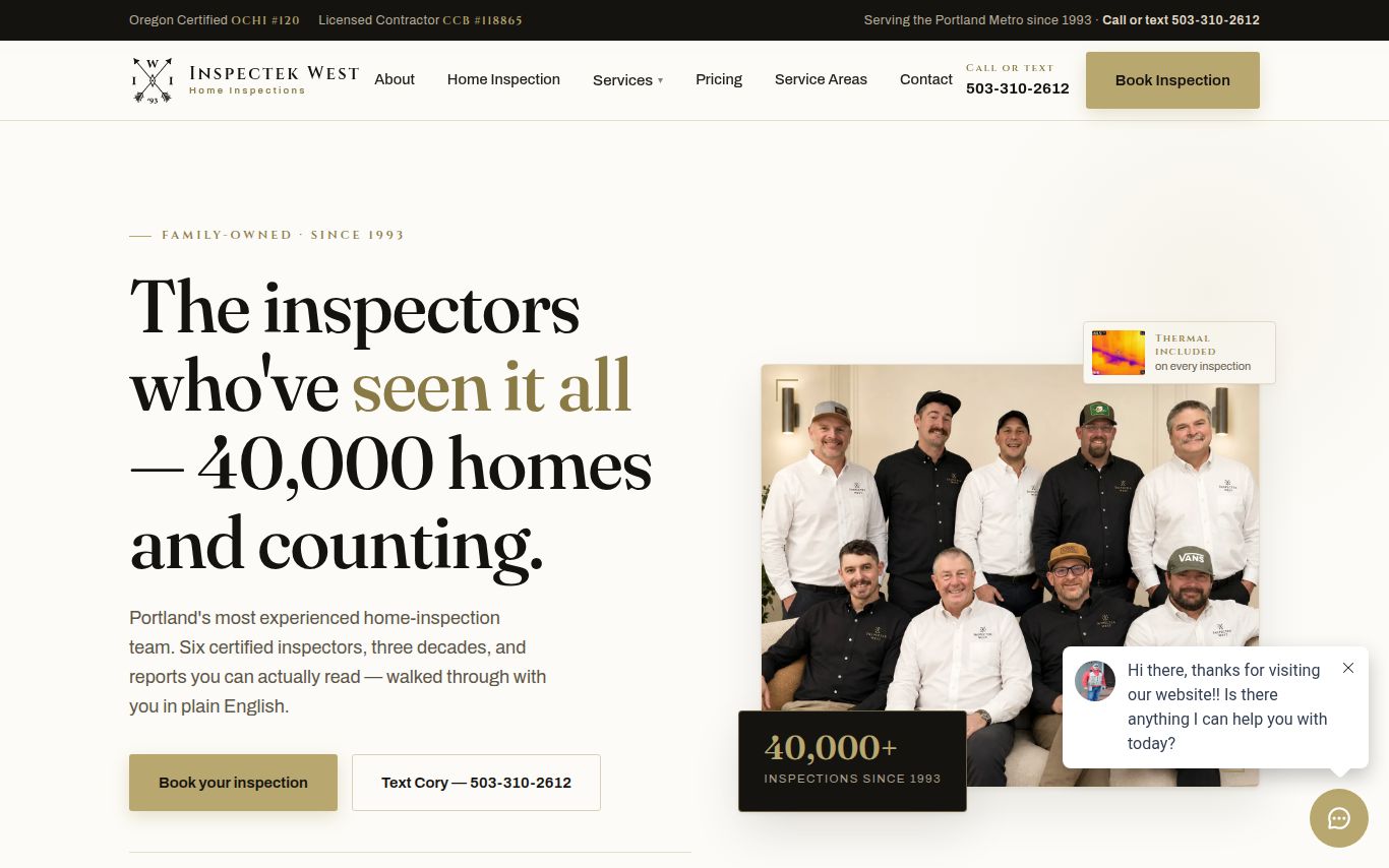 Inspectek West home inspection website — Portland, OR