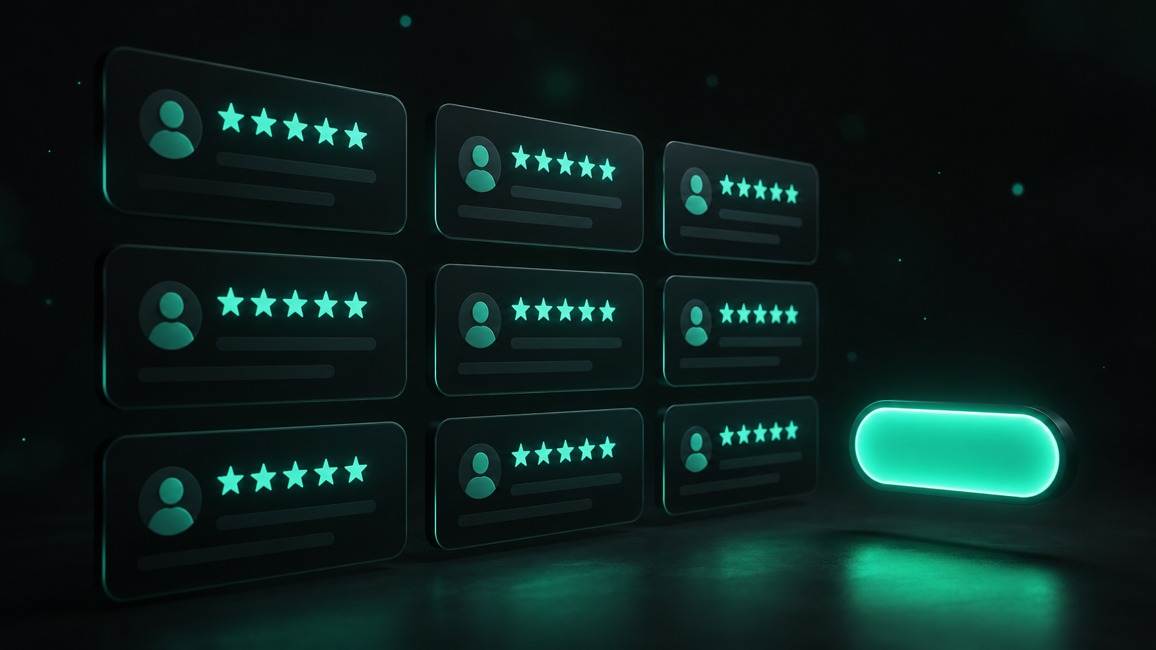 A wall of five-star reviews and real customer testimonials stacked beside a call-to-action button