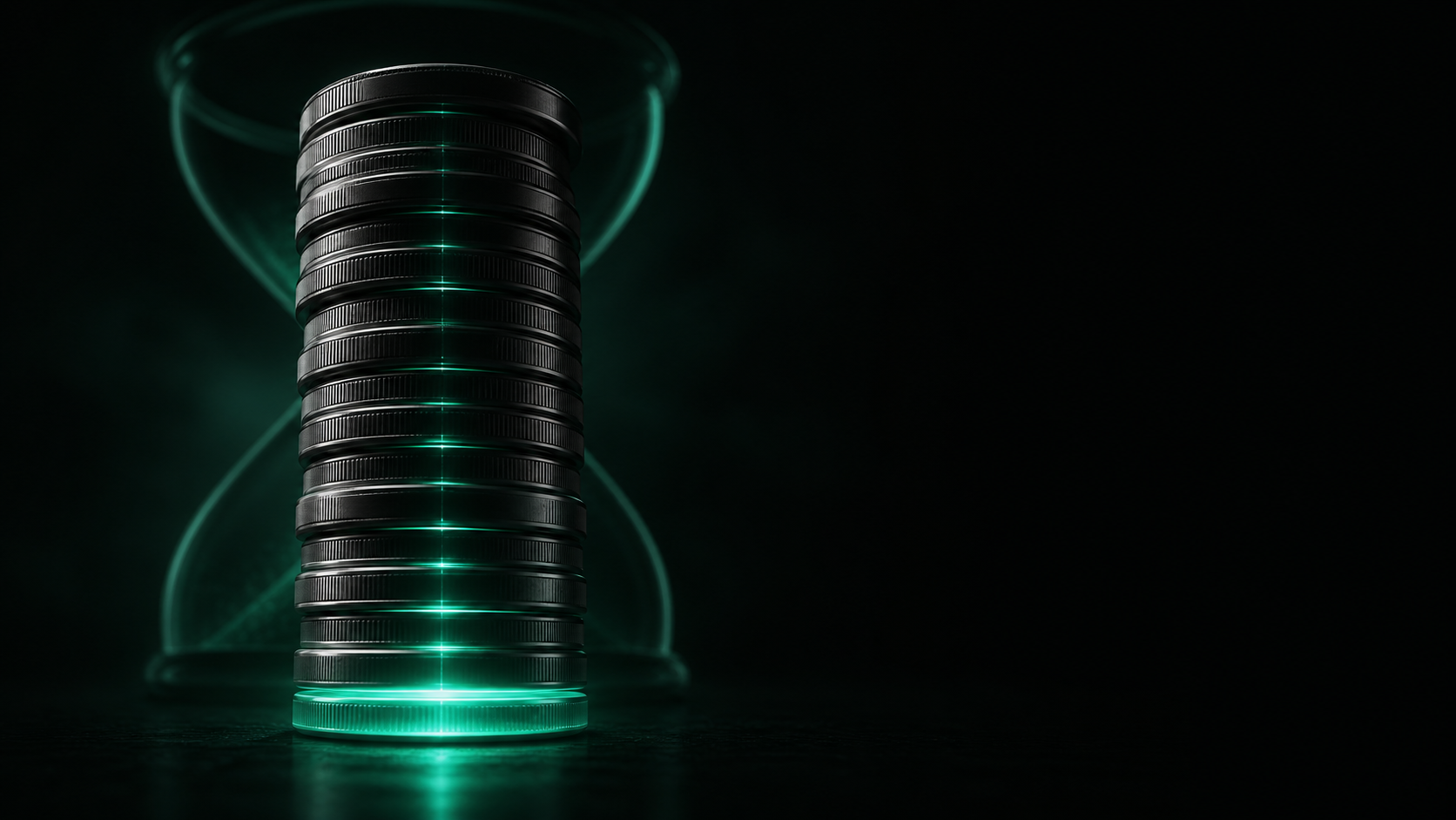 A dark stack of coins representing newly acquired customers, the bottom coin glowing teal as it finally pays itself back