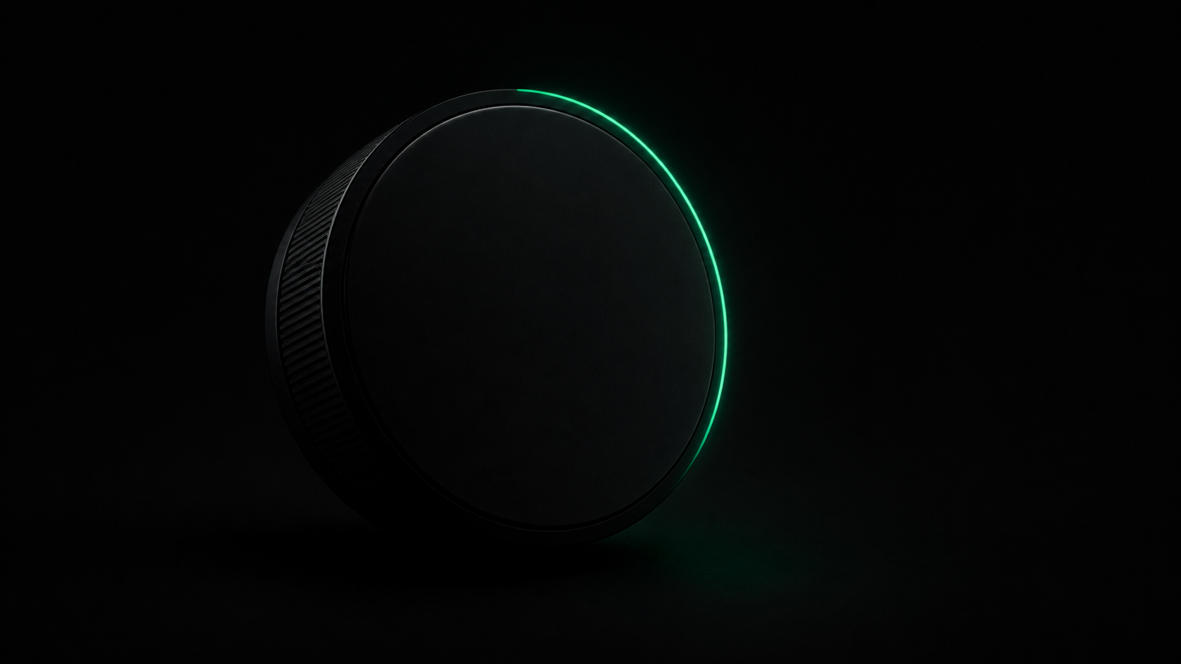 A dark control dial with no readout, a single faint teal glow where the feedback signal should be