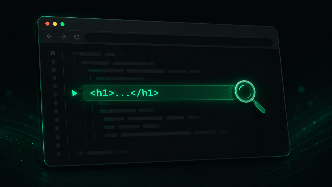 Viewing a page's source code and searching for the h1 tag
