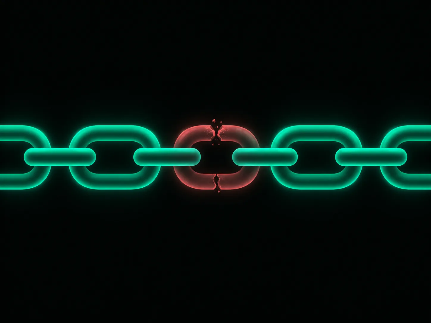 A chain with one visibly weak link about to snap, representing the single constraint that caps a whole business