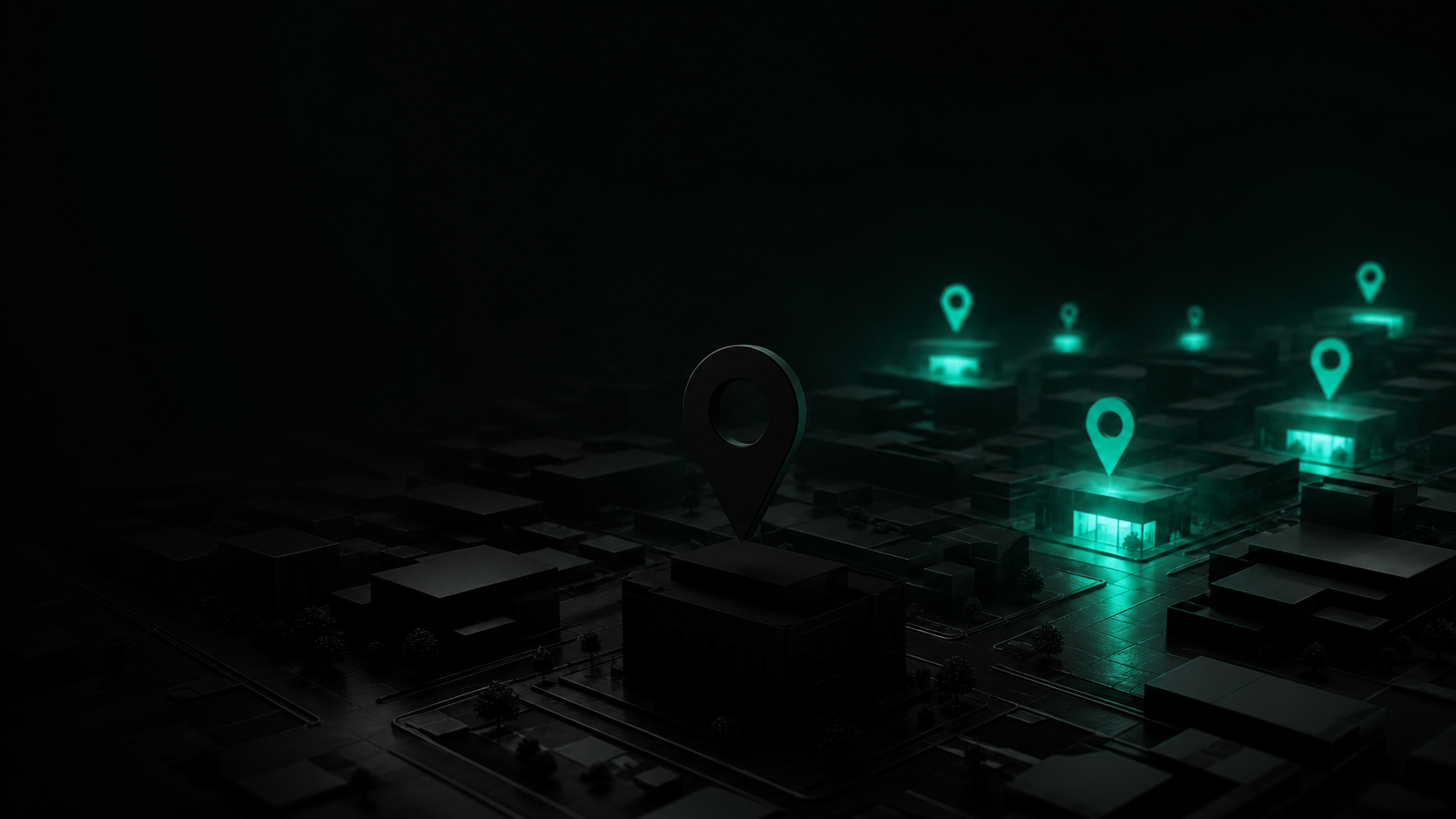 A glowing map pin fading into darkness while the map around it stays lit