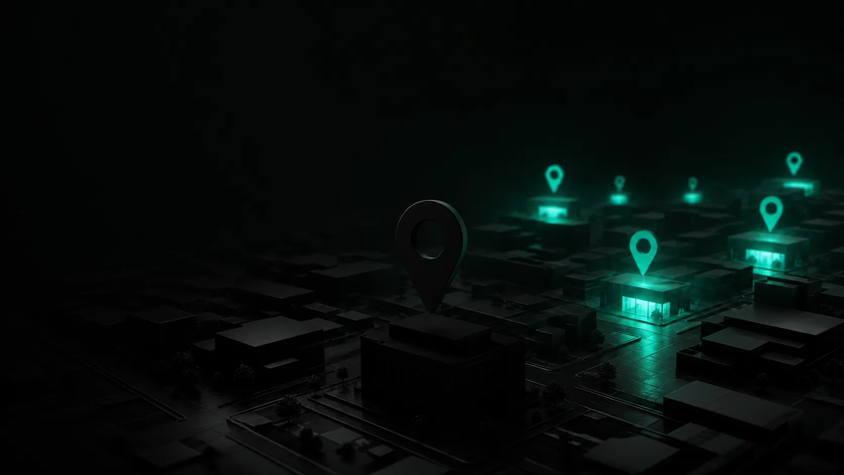 A glowing map pin fading into darkness while the map around it stays lit