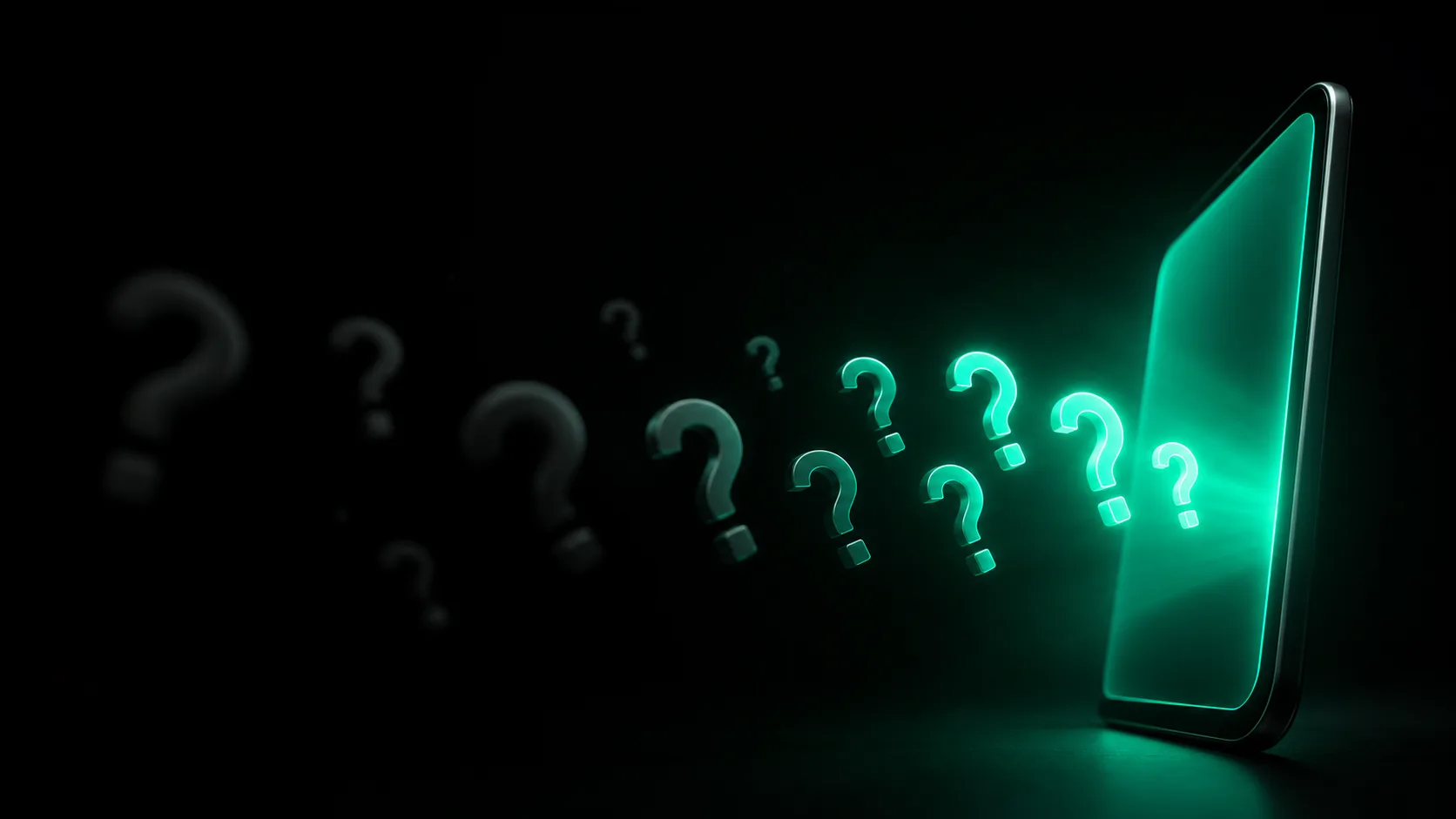 Questions turning into clear answers, glowing on a screen