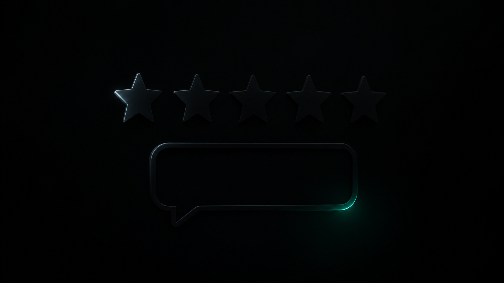 A dark star-rating widget with an empty, unlit reply bubble beneath it, fading further into black