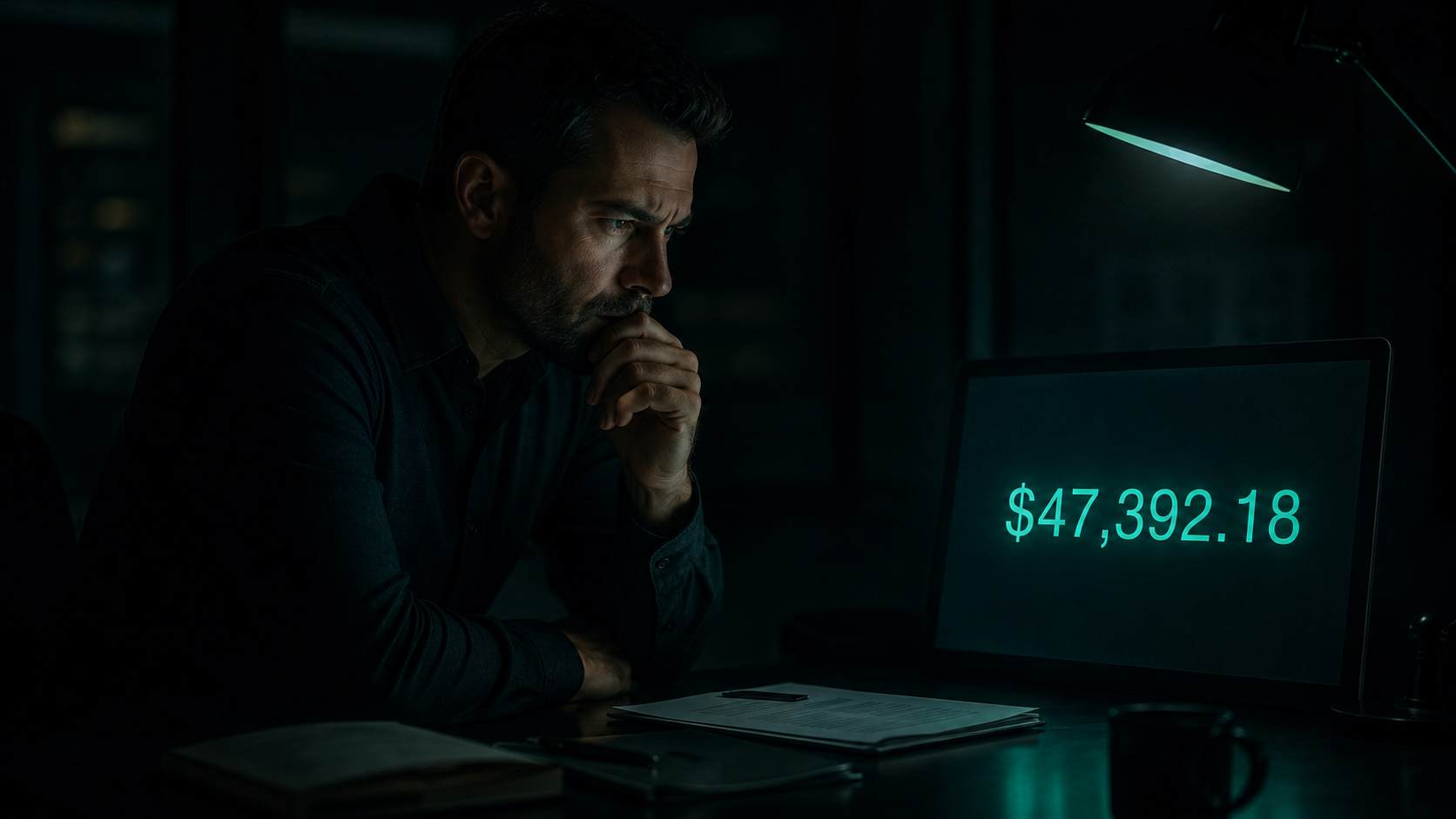 A calm owner glancing at a single clear weekly number, in control instead of guessing