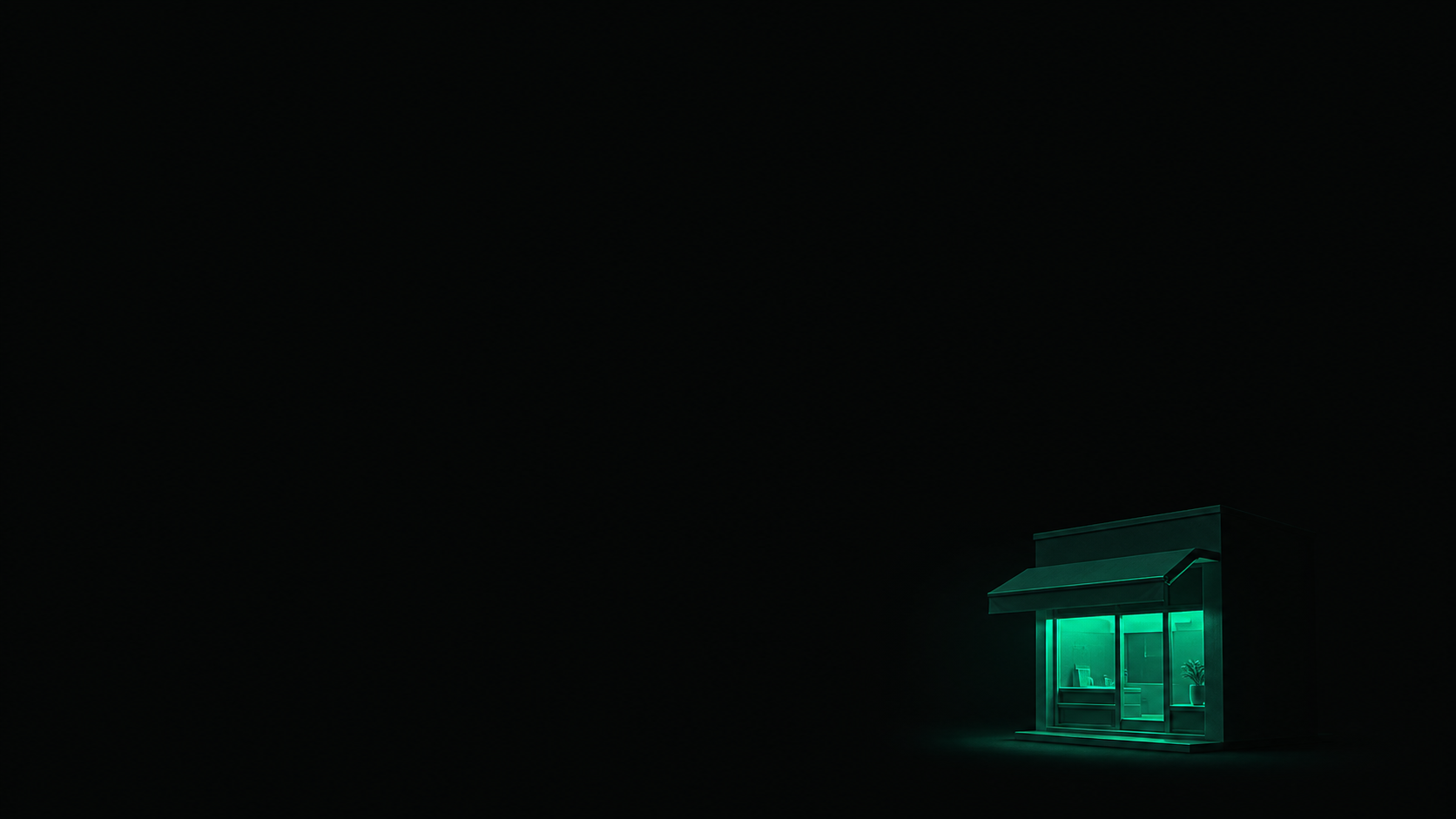 A single warm teal-glowing figure standing still in near-total darkness, its glow bright and steady but casting no beam or path outward, no second glow anywhere nearby