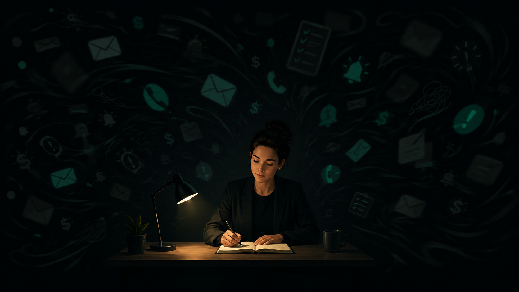Thinking time: a business owner thinking on paper amid chaos